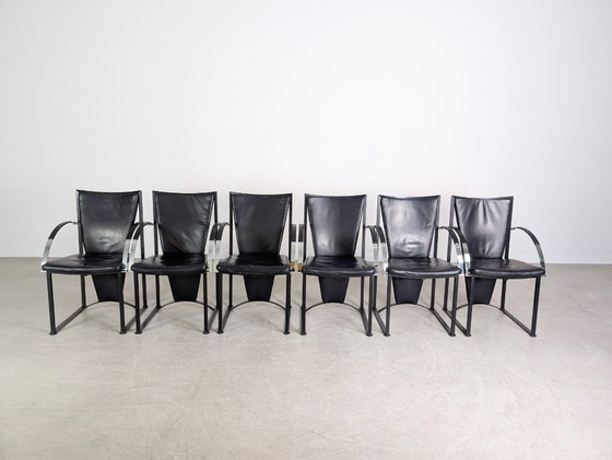 Image 1 of Set di 6 sedie originali Ronald Schmitt, sedia di design in pelle, nera