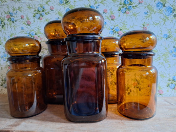 Set Van 5 Amber Glas Apothekerspotten – Keukenaccessoires, Plastic (photo 4 of 9)