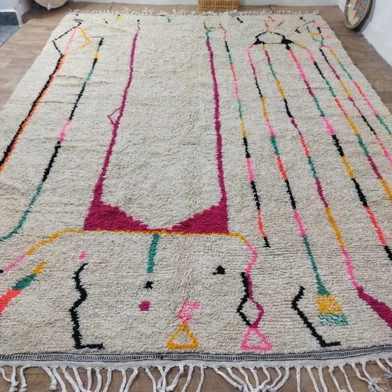 Image 1 of Azilal Teppich XXL Naturwolle – Bunte Linien Handgefertigt (330×240 cm)
