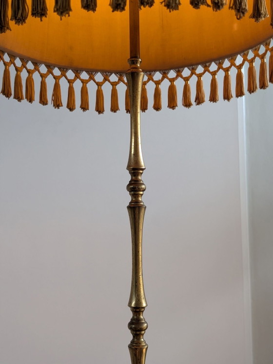 Armchair Bamboo Brass Floor light vintage France 1960s, Textile, Beige (photo 6 of 7)
