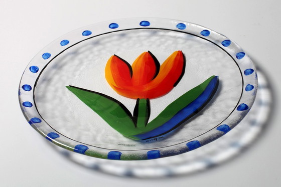 Image 1 of Vintage Kosta Boda Scandinavian flower design platter by Ulrica Hydman Vallien / Sweden / 1991