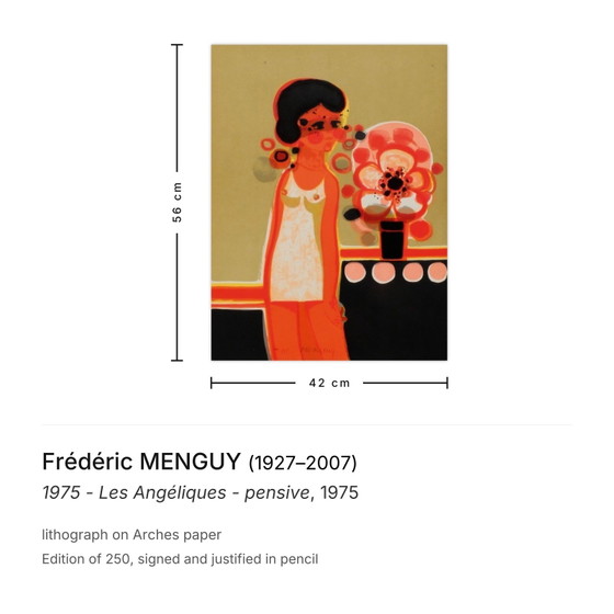 Image 1 of Frédéric MENGUY Les Angéliques – nachdenkliche signierte Lithographie 1975