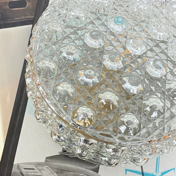 Small round glass wall/ceiling light with a diamond point design, vintage 1970s-1980s – Wall lights (photo 3 of 9)