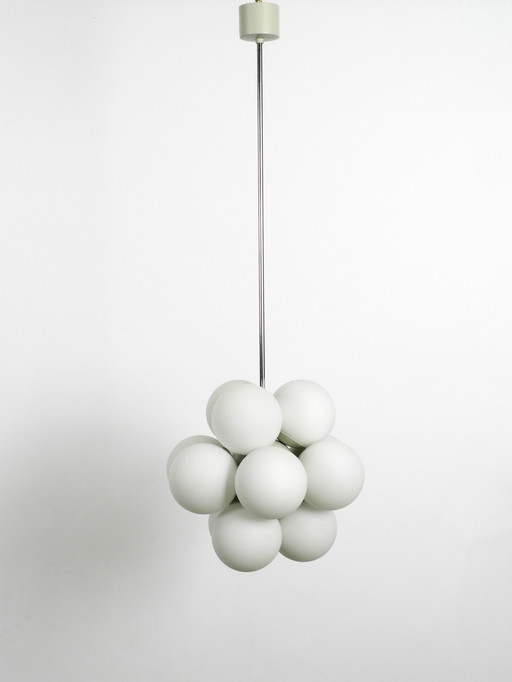 Beautiful Unused 1960S Atomic Space Age Kaiser Leuchten Metal Ceiling Lamp With 12 Glass Spheres In Light Gray