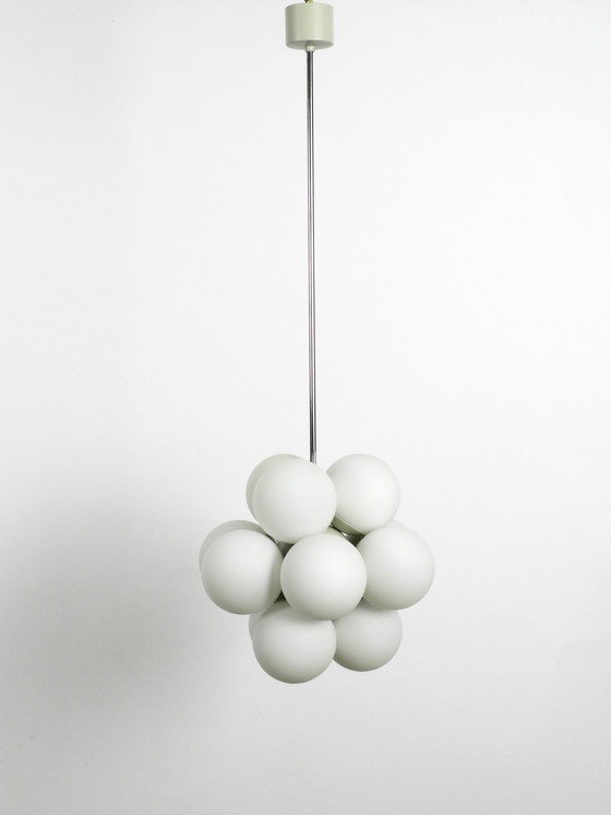 Image 1 of Beautiful Unused 1960S Atomic Space Age Kaiser Leuchten Metal Ceiling Lamp With 12 Glass Spheres In Light Gray