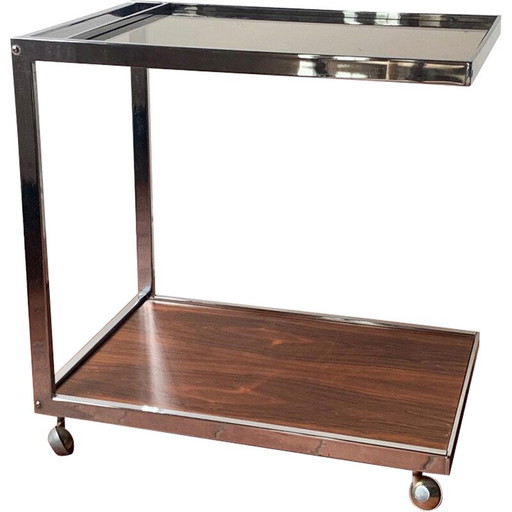 Carrito de bebidas vintage en acero cromado y cristal ahumado de Howard Miller para Miller Design Associates