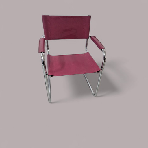 vintage design chrome leather cantilever armchair Bauhaus Bordeaux red dining chair armchair