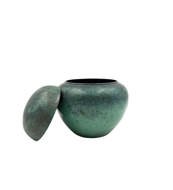 Image 1 of Art Deco groene vaas / potiche Ikora serie, Paul Haustein, WMF Duitsland ca. 1925