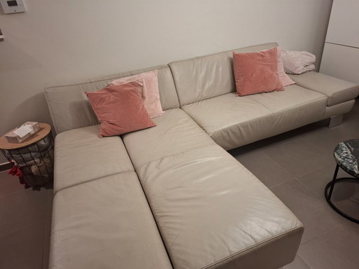 Ecksofa aus beigem Leder