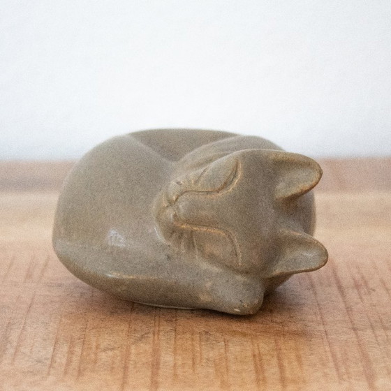 Image 1 of Small Sleeping Cat of Grey Ceramic
