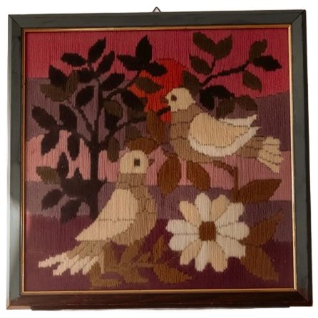 Ingelijst Borduurkunstwerk Met Vogels En Bloemen Uit Denemarken