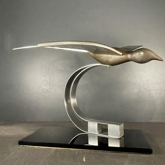 Art Deco Metall Bildhauerei eines Vogels, 1930er Jahre – Aluminium, polished steel (photo 12 of 15)