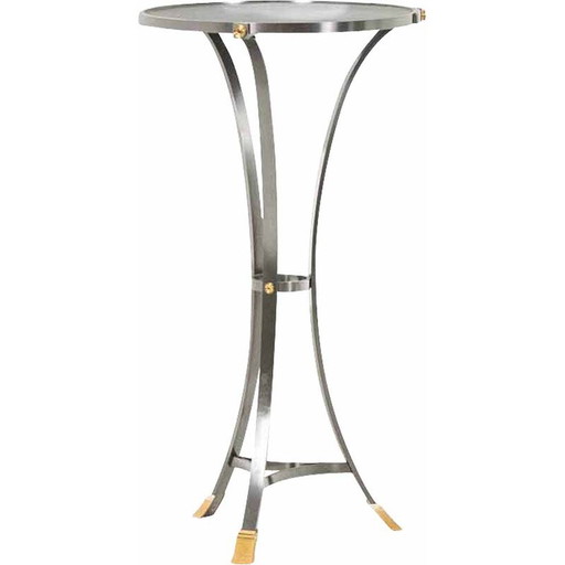 Mesa pedestal vintage “Canabas” en cuero patinado y acero, Francia