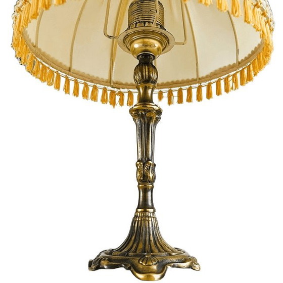 Vintage Italian Table Lamp Brass Baroque Rococo Umbrella Shade 1950s – Silk (photo 5 of 5)