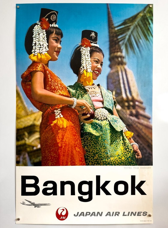 Image 1 of ✈️ Japanese Air Lines: Bangkok – Jonge Thaise danseressen – ca. 1965 – Originele poster / Plakat | 100,5 × 62,5 cm | Japan