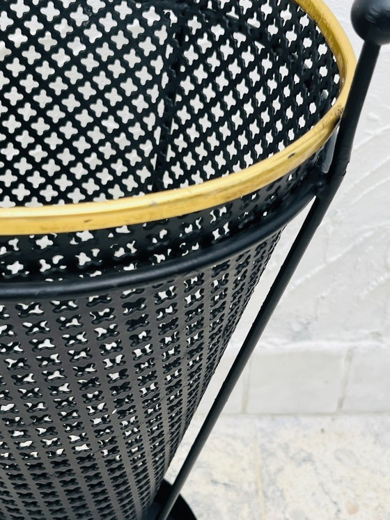 Image 1 of Vintage umbrella stand in black perforated metal and brass