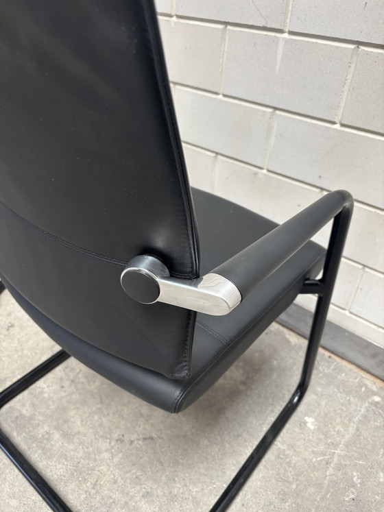 Set van 6 Girsberger Diagon vergaderstoelen – Burkhard Vogtherr – zwart leer – Leather, Metal (photo 7 of 7)