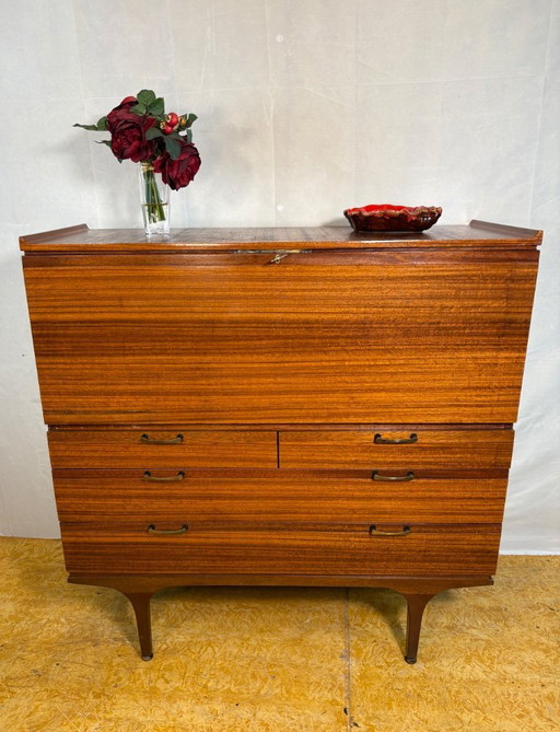 Mid-Century Retro Vintage Teak Bureau / Desk by Meredew 1960  Large Writing Surface • Danish Design Influence • Elegant Storage 