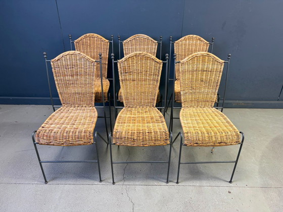 Sillas de mimbre de Frederick Weinberg, década de 1960, juego de 6 – Sillas de comedor, Metal, Wicker (photo 4 of 9)