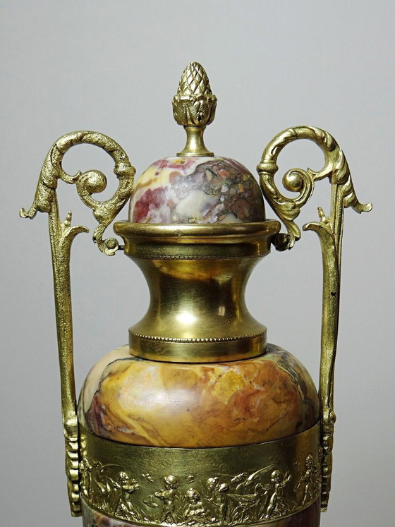 Image 1 of Pair of cassolettes in breccia marble and gilt bronze, Napoleon III 19th century