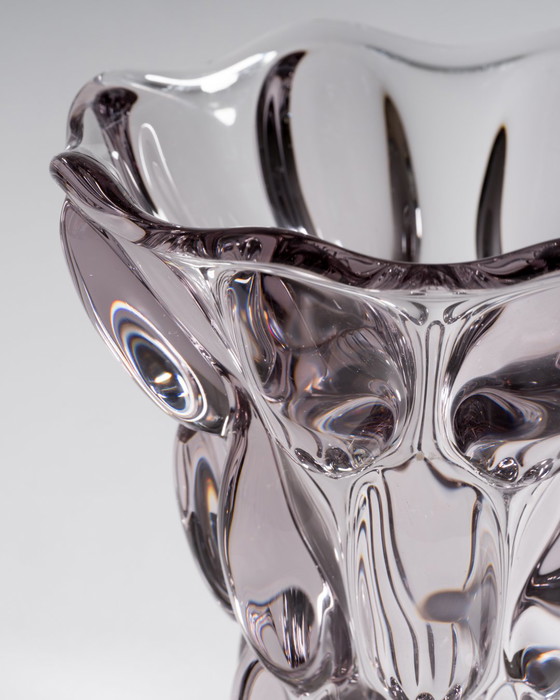 Image 1 of Vintage French 1950s Vannes Crystal Teardrop Vase with Raised Spheres
