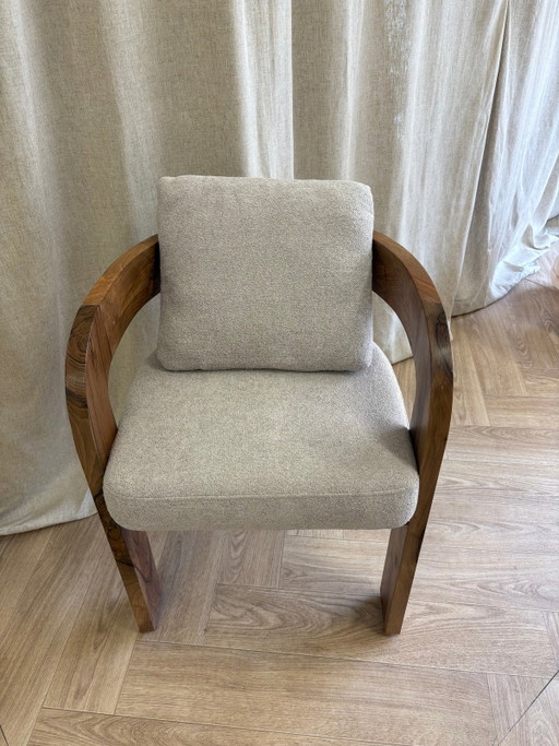 INES notenhouten stoel 72x55x60cm – fauteuils, Textile, Wood
