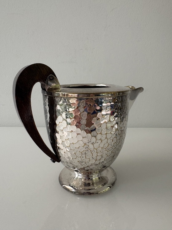 Art Deco Four-Piece Coffee and Tea Crockery | 1925-1930 | Hammered Silver-Plated Metal – Wood (photo 11 of 15)