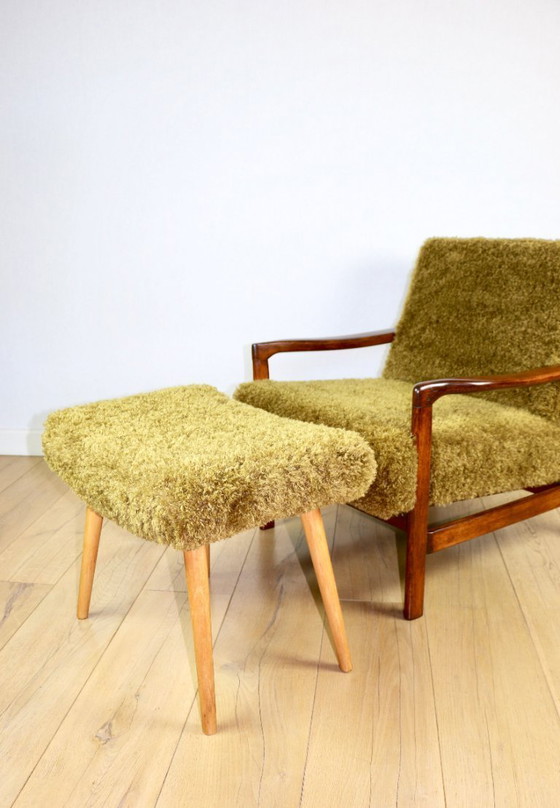 Image 1 of Fauteuil vintage en bois marron kaki/olive à poils longs en forme de renard par Z. Bączyk - 2 exemplaires disponibles