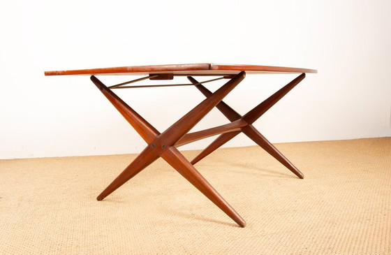 Image 1 of Tavolo scandinavo vintage, alto e basso, in teak di Frederik Kayser per Gustav Bahus, Norvegia, 1960.