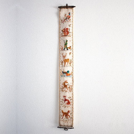 Vintage Bell Pull Embroidery with Autumn Hunting Theme