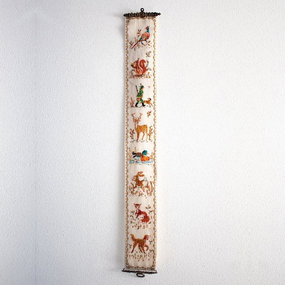 Image 1 of Vintage Bell Pull Embroidery with Autumn Hunting Theme