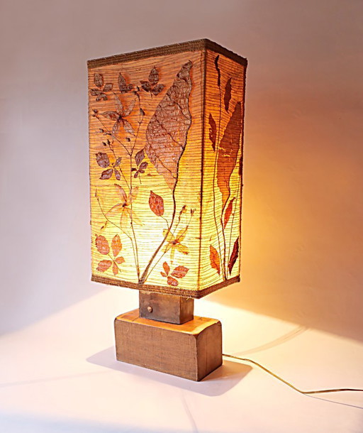 Grande lampe vintage années 70 design 1970 style ACCOLAY bois metal tissu