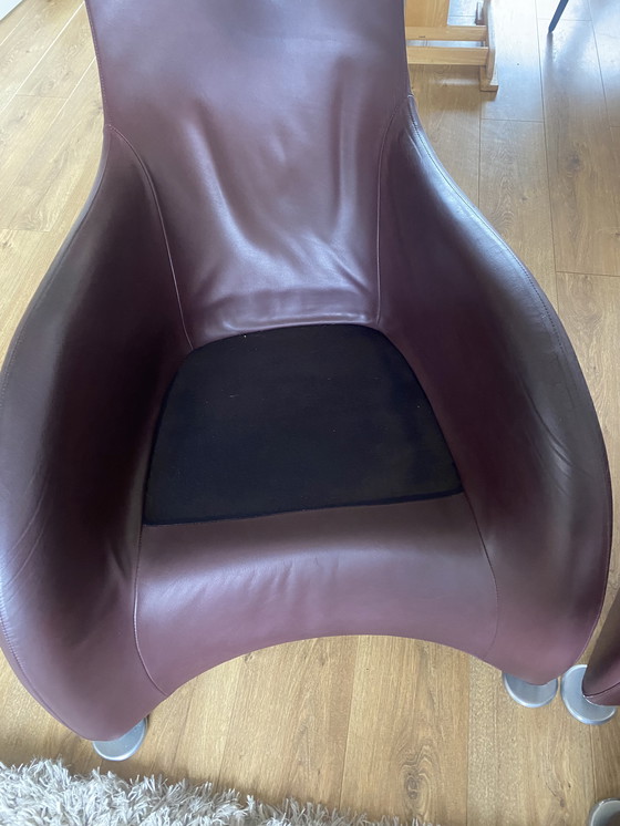 Image 1 of 2x Montis Loge con sgabello in pelle color melanzana