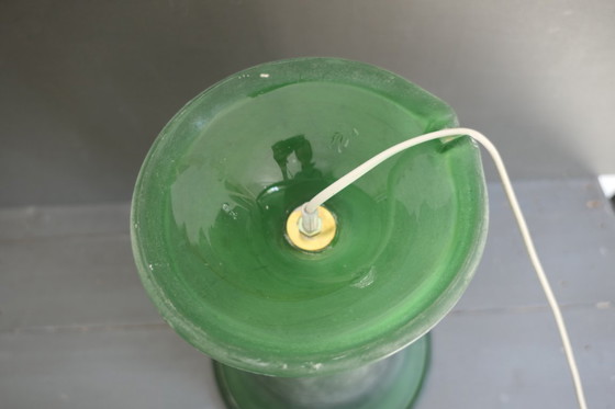 Image 1 of Vintage Italian green glass Murano Scavo lamp