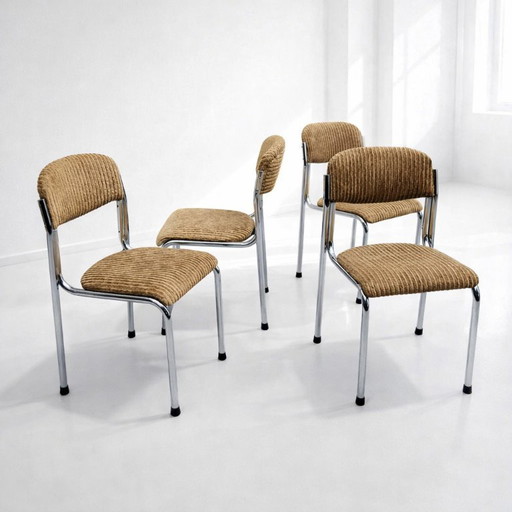 4x Retro-Stühle / aus Metallrohr und Cord