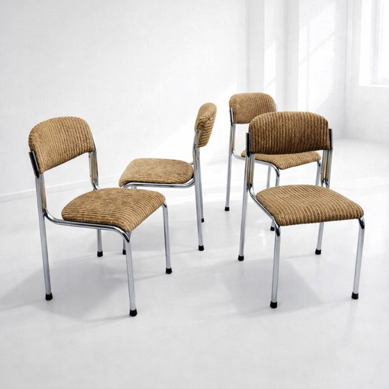 Image 1 of 4x Retro-Stühle / aus Metallrohr und Cord