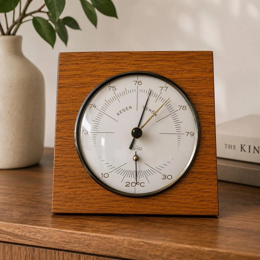 Estación meteorológica vintage SUNDO Barómetro Termómetro Madera 1960s | Decoración pared Mid Century | Diseño alemán