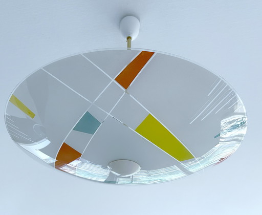 Large Vintage Glass Pendant Lamp, Mondrian Style