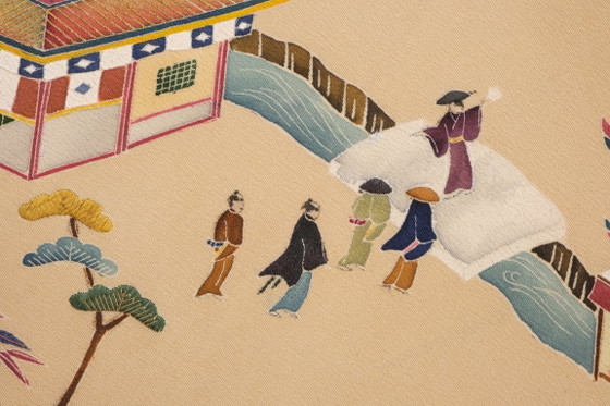 Image 1 of Antiek Japans kamerscherm met kleurrijke waaiers