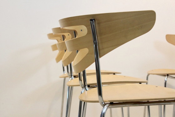 Stackable Thonet Chrome and Beechwood Curved Diner Chairs, Dining chairs, Modern (photo 3 of 12)