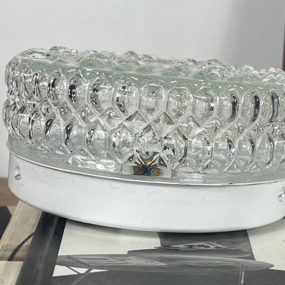 Small round diamond point glass vintage 1970 1980 wall light ceiling light (photo 6 of 9)