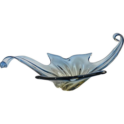Vintage central bowl in blue and amber Murano glass for Cristallo Venezia Ccc, Italy