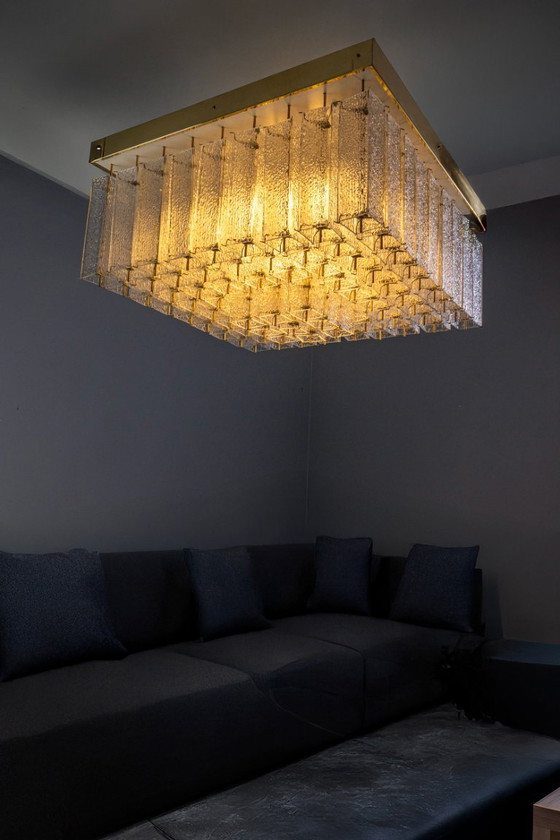 Image 1 of Lampada da soffitto Bohemian in vetro testurizzato e ottone, anni '60