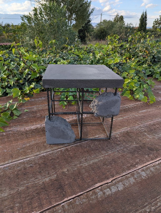 Image 1 of Brutalist Concrete & Steel Sculptural Table – Wallavibe Design