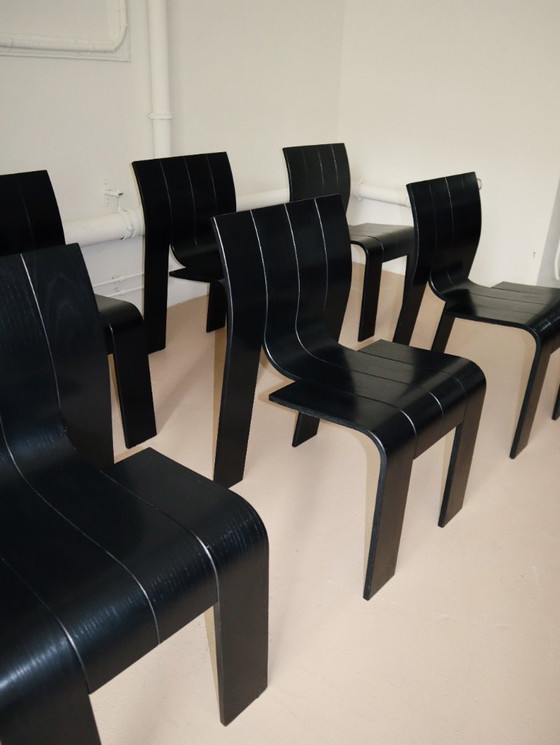 Image 1 of Sedie Black Strip Gijs Bakker, set di 4, Castelijn 1970