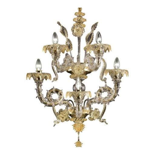 Luxe Imperial Venetiaans Ca’ Rezzonico Murano glas met bladgoud en bloemen.