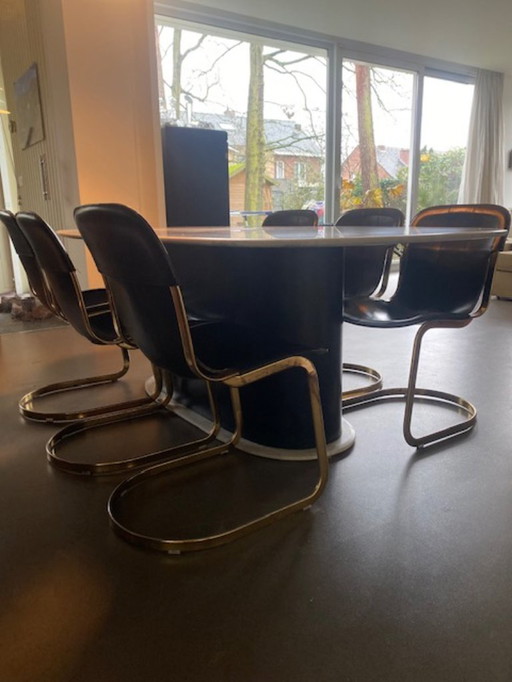 Stunning 1970s Italian Dining Set – 6 Willy Rizzo for Cidue Chairs & Marble Table