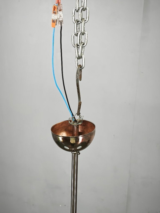 Image 1 of Art Deco Chrome and Opaline Glass Chandelier, Czechoslovakia, 1930s