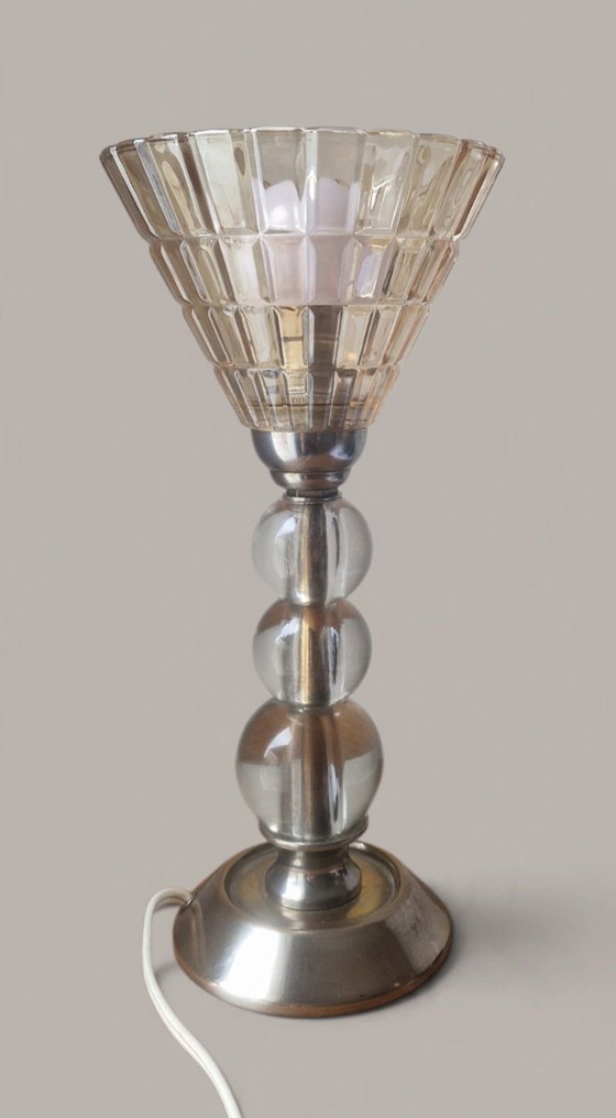 Modernist Glass and Metal Lamp - Jacques ADNET Style - 1950s – Table lamps (photo 6 of 15)