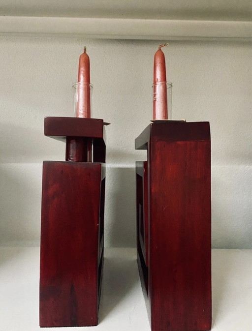 Set van 2 moderne houten kandelaars